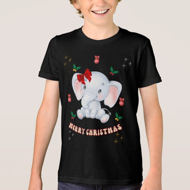 T-shirt En Tri-matière Joyeux Noël personnalisé avec éléphants bébé (Recto)