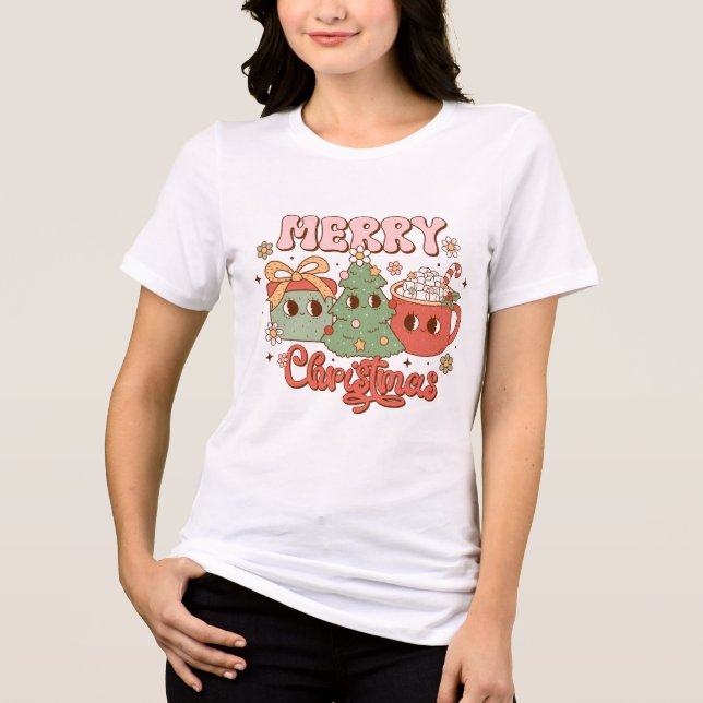 T-shirt En Tri-matière Joyeux Noël Pine Tree, présent et cacao (Recto)