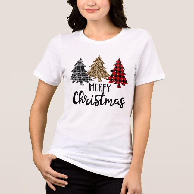 T-shirt En Tri-matière Joyeux Noël Plaid Arbres de Noël (Recto)
