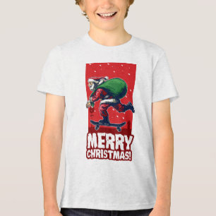 T-shirt En Tri-matière Joyeux Noël Skateboard Père Noël   Vacances