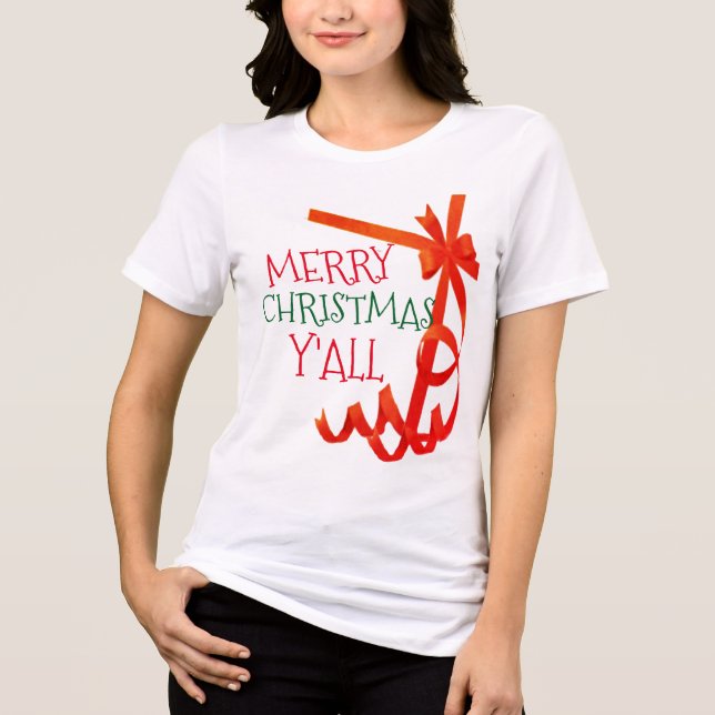 T-shirt En Tri-matière joyeux noël y'all emballage cadeau design chemise (Recto)