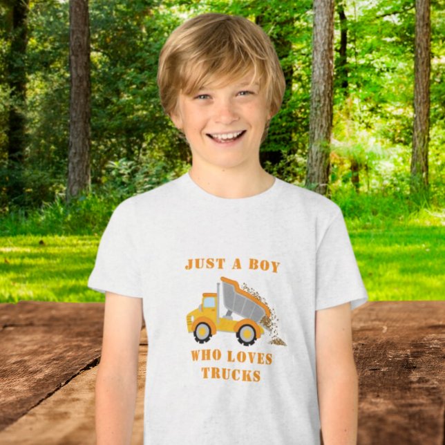 T-shirt En Tri-matière Juste Un Garçon Qui Aime Les Camions Ventilateur D (Just A Boy Who Loves Trucks Dump Truck Fan Tri-Blend Shirt)