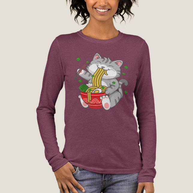 T-shirt En Tri-matière Kawaii Cat Ramen Noodle Funny Pet Cat (Recto)