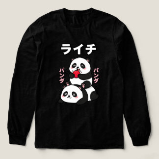 T-shirt En Tri-matière Kawaii Panda Stack Lychee Fruit Japanese Cartoon