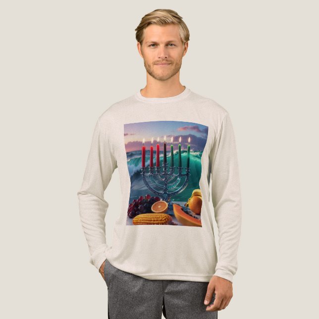 T-SHIRT  EN TRI-MATIÈRE KWANZAA - 7 NUITS - KINARA (Recto complet)