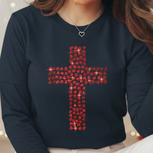 T-shirt En Tri-matière La Saint-Valentin Croix Chrétienne Cœurs Foi