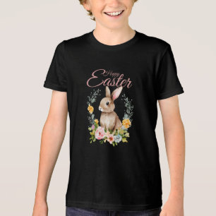T-shirt En Tri-matière Lapin de Pâques à l'aquarelle avec couronne floral