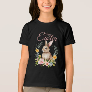 T-shirt En Tri-matière Lapin de Pâques à l'aquarelle dans une couronne fl
