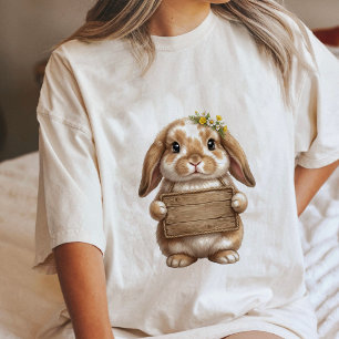 T-shirt En Tri-matière Lapin Mignon Avec Couronne De Fleurs Tenant Un Pan