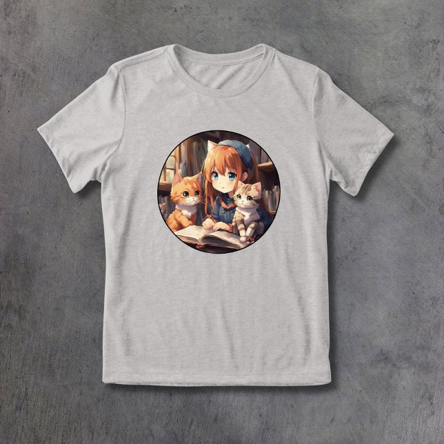 T-shirt En Tri-matière Lecture Chats Cute Anime Kitten Soft (Créateur téléchargé)