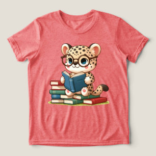 T-shirt En Tri-matière Léopard Mignon en Train de Lire
