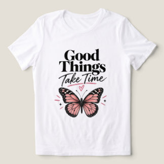 T-shirt En Tri-matière Les bonnes choses prennent du temps Papillon Rose