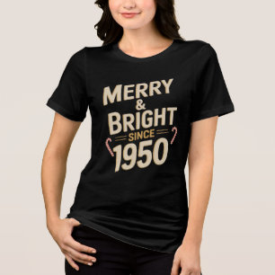 T-shirt En Tri-matière Lettres de Noël Vintage Merry & Bright Since