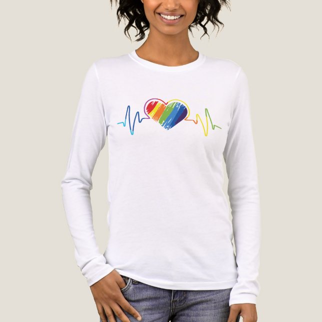 T-shirt En Tri-matière LGBT Pride Gay Lesbian Modern Rainbow Hearbeat (Recto)