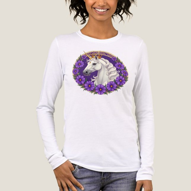 T-shirt En Tri-matière licorne royale blanche avec mauve violette (Recto)