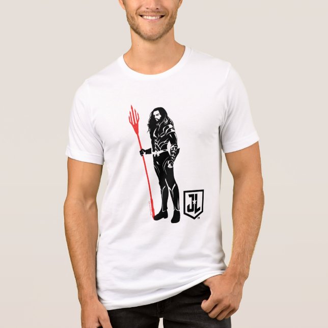 T-shirt En Tri-matière Ligue de Justice | Aquaman Pose Noir Pop Art (Recto)