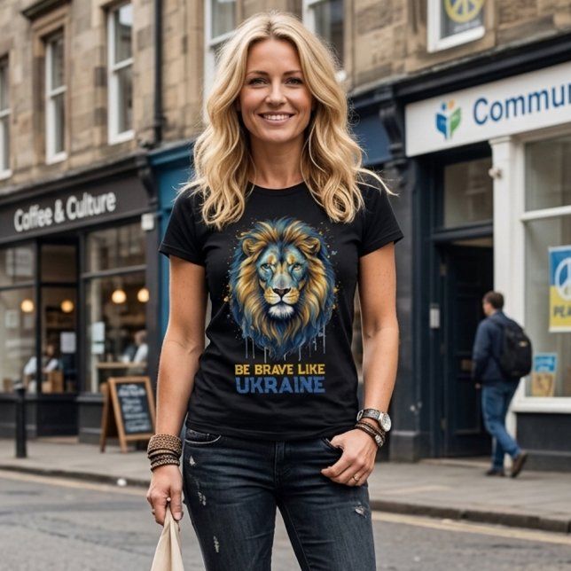 T-shirt En Tri-matière Lion “Be brave like Ukraine.” (Créateur téléchargé)