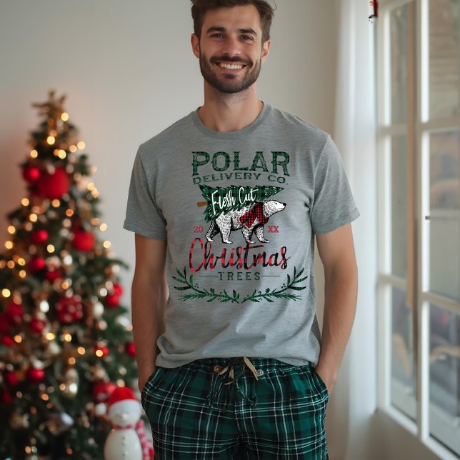 T-shirt En Tri-matière Livraison Polaire Rustique Co Frais Coupe Arbres d (Rustic Polar Delivery Co Fresh Cut Christmas Trees Tri-Blend Shirt)