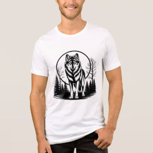 T-shirt En Tri-matière Lone Wolf Moon Forêt Vintage Nature Gravure sur b