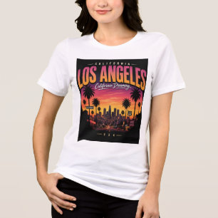T-shirt En Tri-matière Los Angeles Rétro Skyline Crépuscule Californie Rê