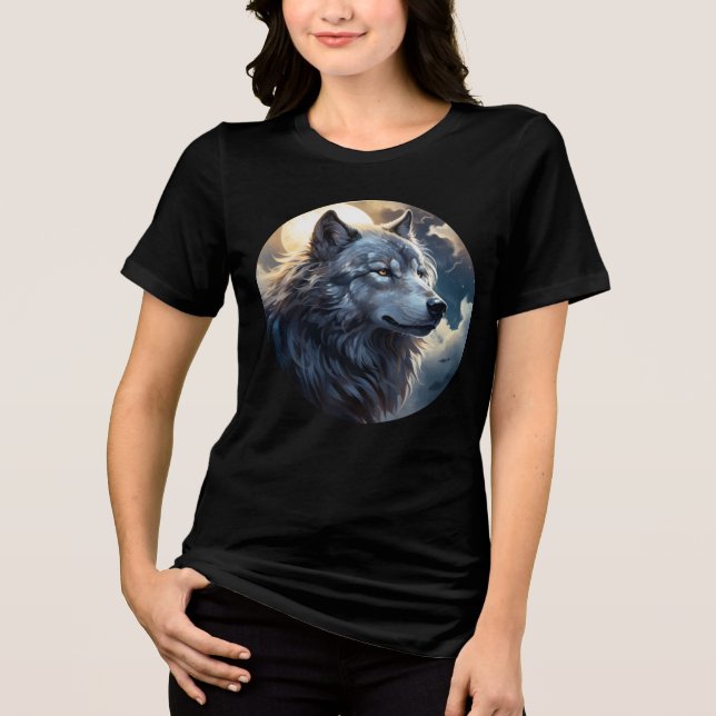 T-shirt En Tri-matière Loup au clair de lune – Animal de la nuit tranquil (Recto)