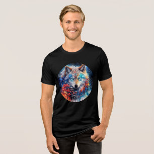 T-shirt En Tri-matière Loup céleste avec temple et ciel de galaxie