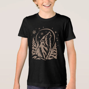 T-shirt En Tri-matière Loup d'hiver hurlant à la lune Graphique 