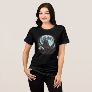 T-shirt En Tri-matière Loup hurlant et pleine lune bleue