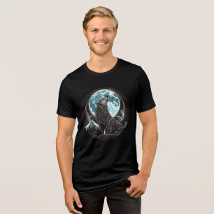 T-shirt En Tri-matière Loup hurlant et pleine lune bleue