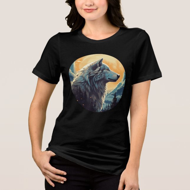 T-shirt En Tri-matière Loup majestueux au coucher du soleil – Art de la n (Recto)