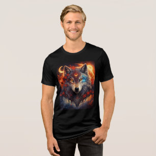 T-shirt En Tri-matière Loup mystique aux lunes croissantes et aux fleurs 