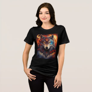 T-shirt En Tri-matière Loup Mystique avec Croissants de Lune et Fleurs Ro
