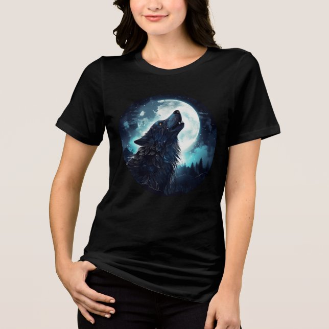 T-shirt En Tri-matière Loup mystique hurlant à la pleine lune (Recto)