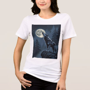 T-shirt En Tri-matière Loup solitaire hurlant à la lune Art de forêt noct