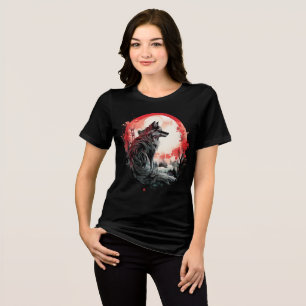 T-shirt En Tri-matière Loup solitaire sous la lune – Art de la forêt roug