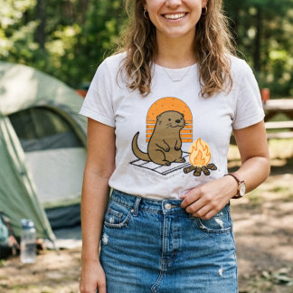 T-shirt En Tri-matière Loutre adorable avec illustration de feu de camp c