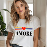 T-shirt En Tri-matière Love Italien Simple Moderne Typographie Coeur<br><div class="desc">Love Italian Simple Modern Typography Heart Women's Fashion T-Shirt Top présente le texte "Amore" dans une simple typographie en écriture noire accentuée de rayures colorées et d'un coeur d'amour romantique rouge. Parfait comme cadeau pour elle pour la Saint Valentin, anniversaire, Noël, Fête des Mères, meilleurs amis, soeurs et plus encore....</div>