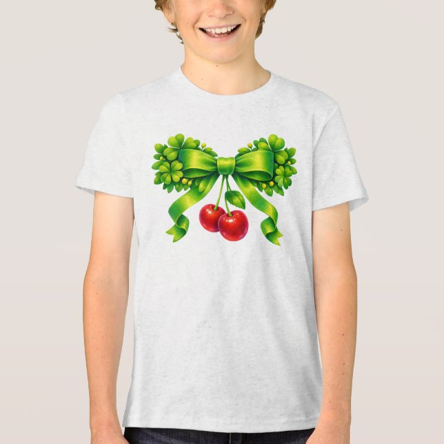 T-shirt En Tri-matière Lucky Clover Bow with Cherries Green Design (Recto)