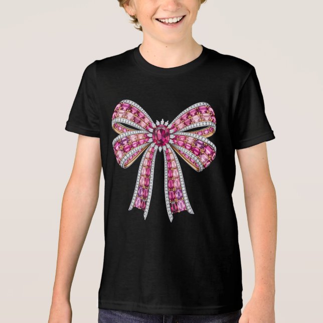 T-shirt En Tri-matière Luxury Pink Gemstone Ribbon Bow Jewelry Art (Recto)