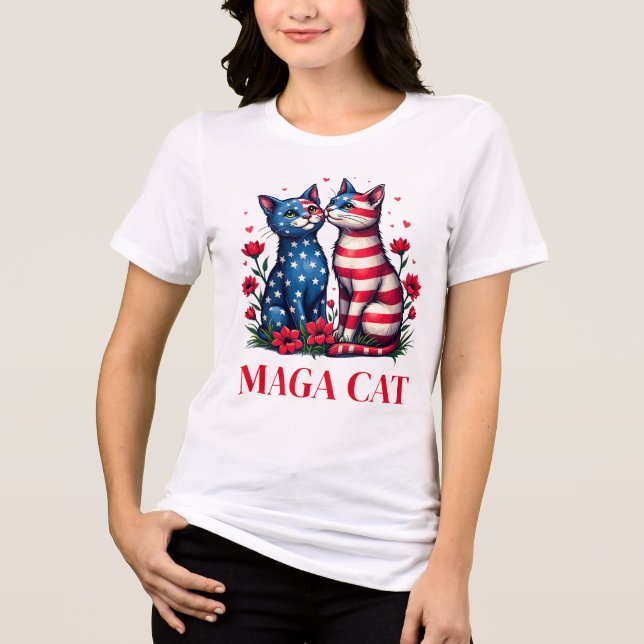 T-shirt En Tri-matière MAGA Cat Trump Drapeau américain et Fleurs Patriot (Recto)