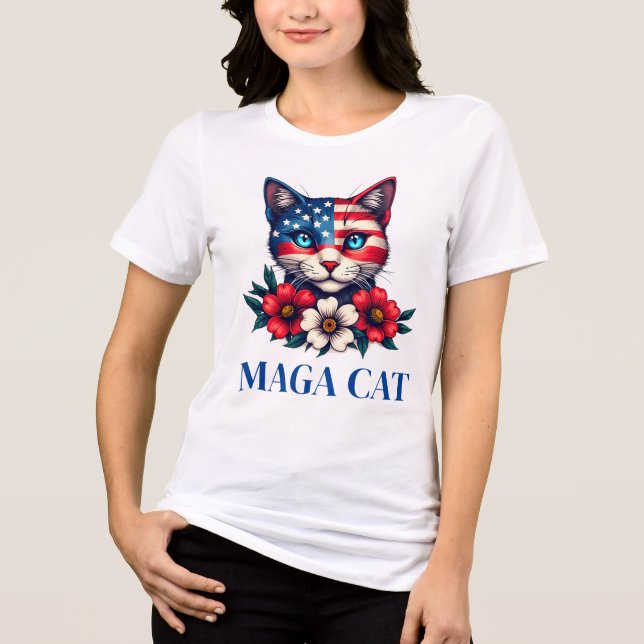 T-shirt En Tri-matière MAGA Cat Trump Drapeau américain et Fleurs Patriot (Recto)