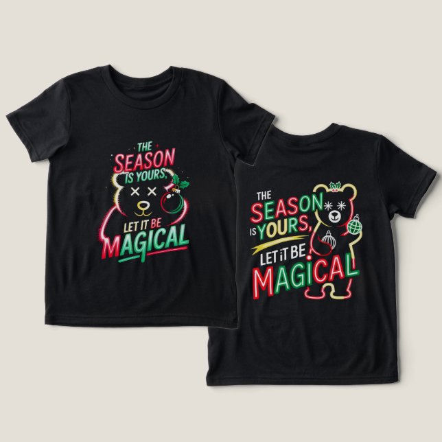 T-shirt En Tri-matière Magical Christmas Bear Girls Whimsical Neon Holida (Design Recto & Verso)