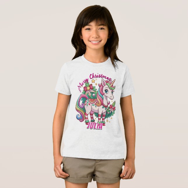 T-shirt En Tri-matière Magique Noël mignon Unicorn Cadeaux Enfants (Recto plein)