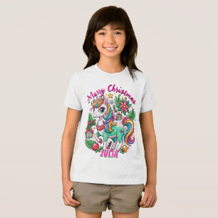 T-shirt En Tri-matière Magique Noël mignon Unicorn Cadeaux Enfants