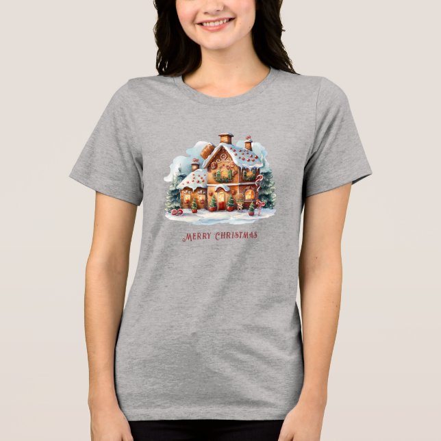 T-shirt En Tri-matière Maison en pain d'épices Noël Fêtes Femmes (Recto)