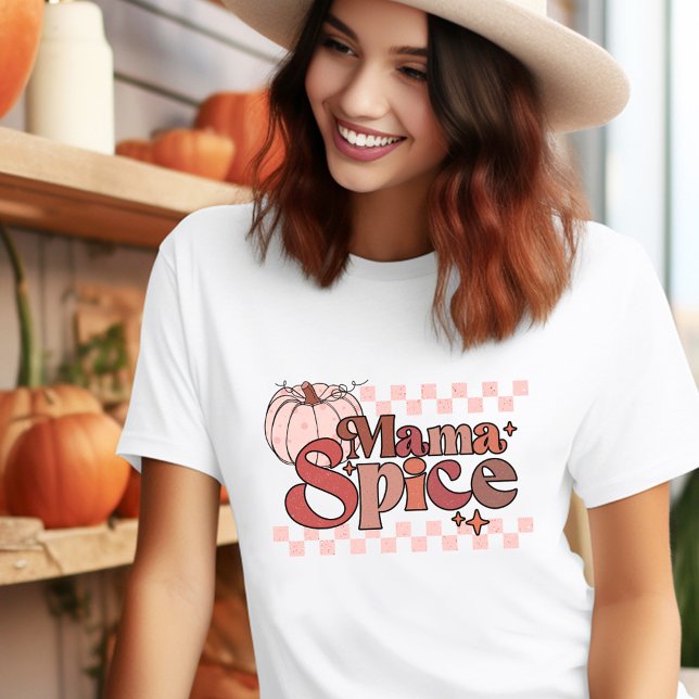 T-shirt En Tri-matière Mama Spice Fall Retro Citrouille rose (Mama Spice Fall Retro Pumpkin Pink Tri-Blend Shirt)