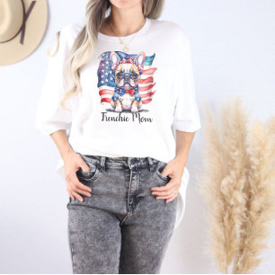 T-shirt En Tri-matière Maman Bouledogue Français Drapeau USA Patriotique 
