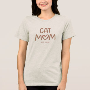 T-shirt En Tri-matière Maman Chat Typography Fantaisiste Mocha