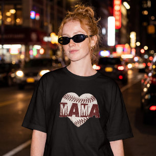 T-shirt En Tri-matière Maman de baseball vintage en détresse cœur