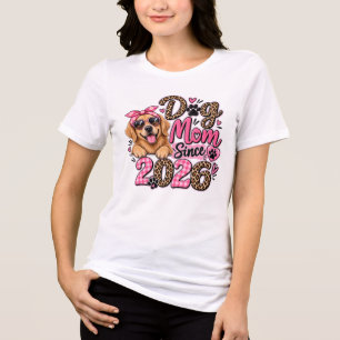 T-shirt En Tri-matière Maman de Chien Depuis 2026 Léopard Rose